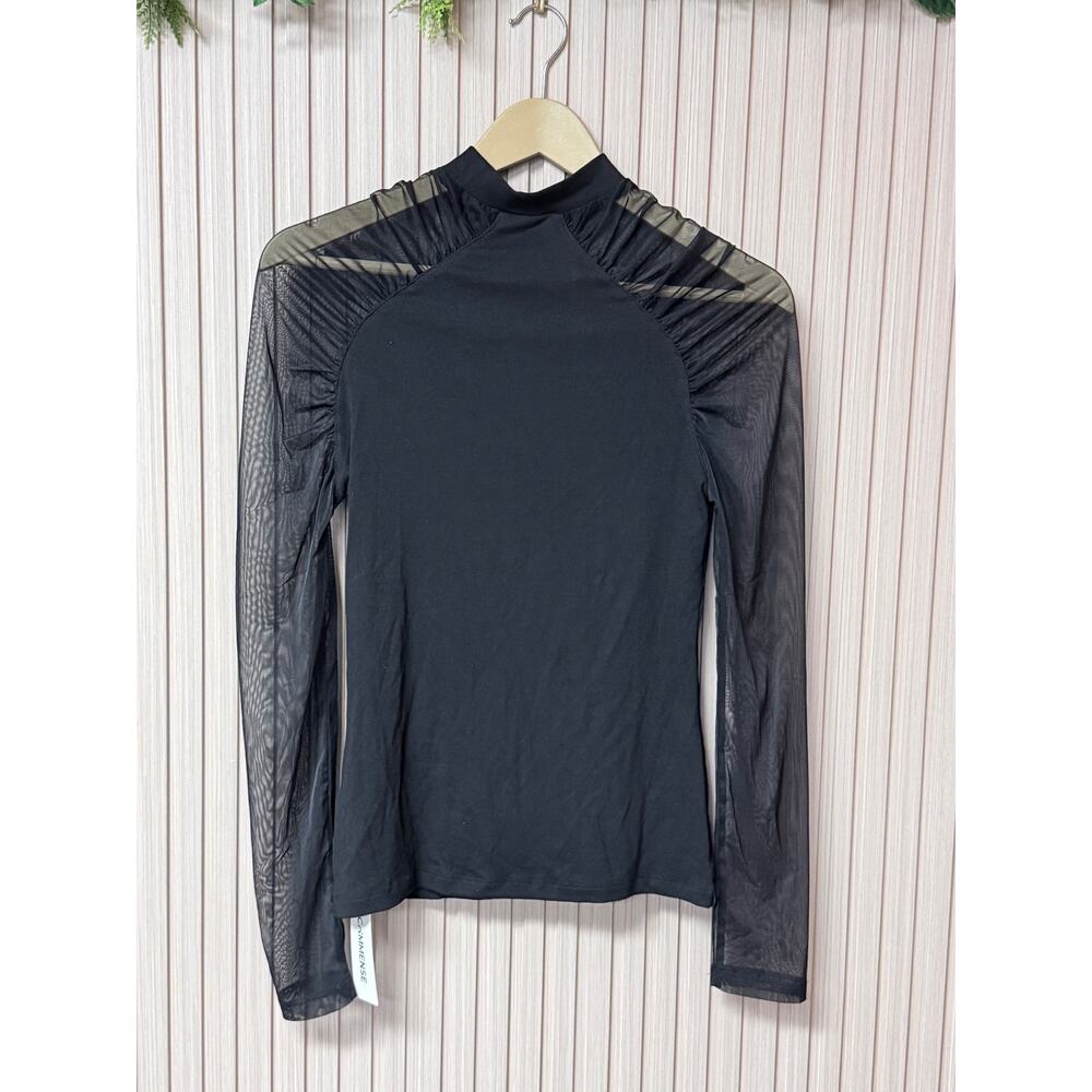 Commense Stand Collar Sheer Sleeve Fitted Blouse Black Women’s Size M - Picture 9 of 9